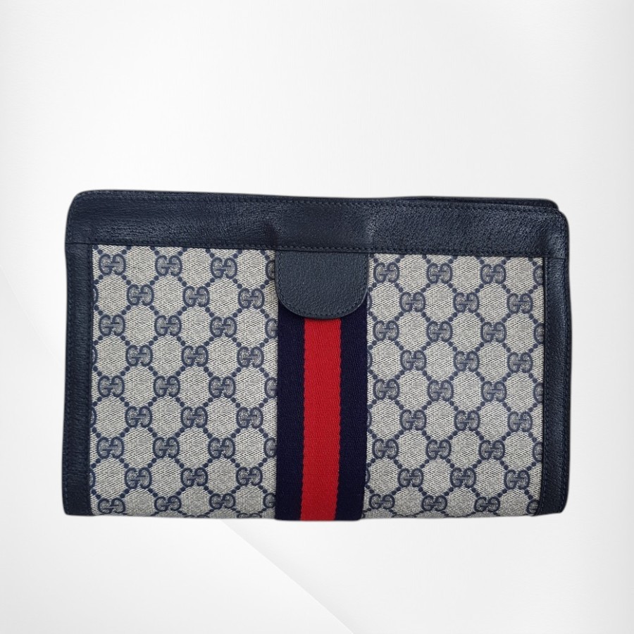 Gucci Vintage Clutch Grey/Brown Coated Canvas with Leather #RYTY-3