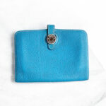 Hermes Dogon Compact Wallet Blue Jean Clemence Leather #RYLE-5