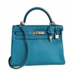 Hermes Kelly 32cm Vert Bosphore Clemence Leather with Palladium Plated Hardware #RTCK-1