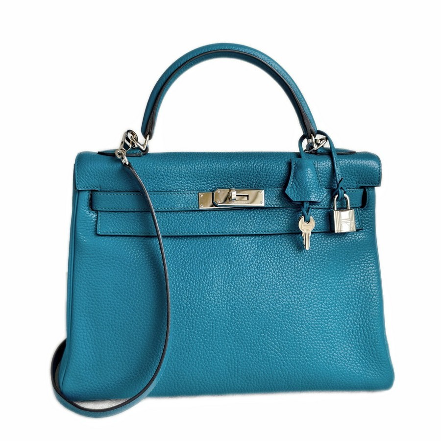 Hermes Kelly 32cm Vert Bosphore Clemence Leather with Palladium Plated Hardware #RTCK-1