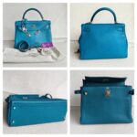 Hermes Kelly 32cm Vert Bosphore Clemence Leather with Palladium Plated Hardware #RTCK-1 - Image 2
