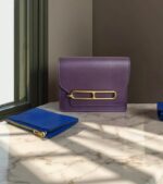Hermes Roulis Slim Wallet /Waist Pouch Purple Swift Leather with Palladium-Plated Hardware #RTCL-4