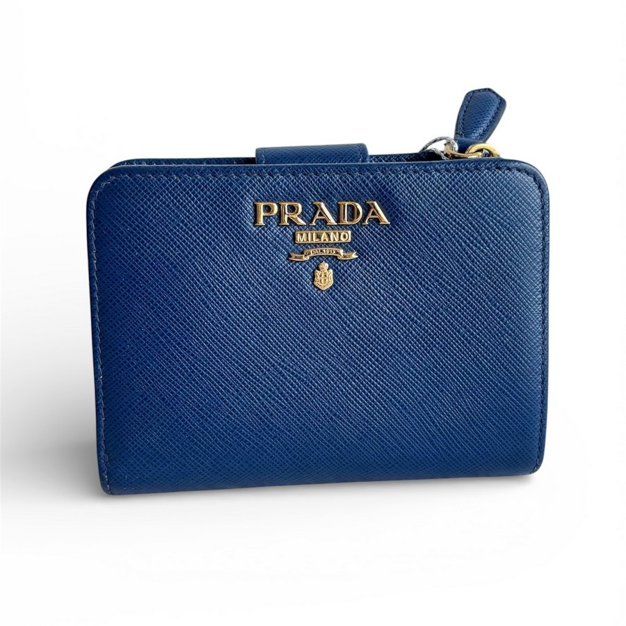 Prada Wallet Blue Saffiano Leather with Gold Hardware #RSLS-1