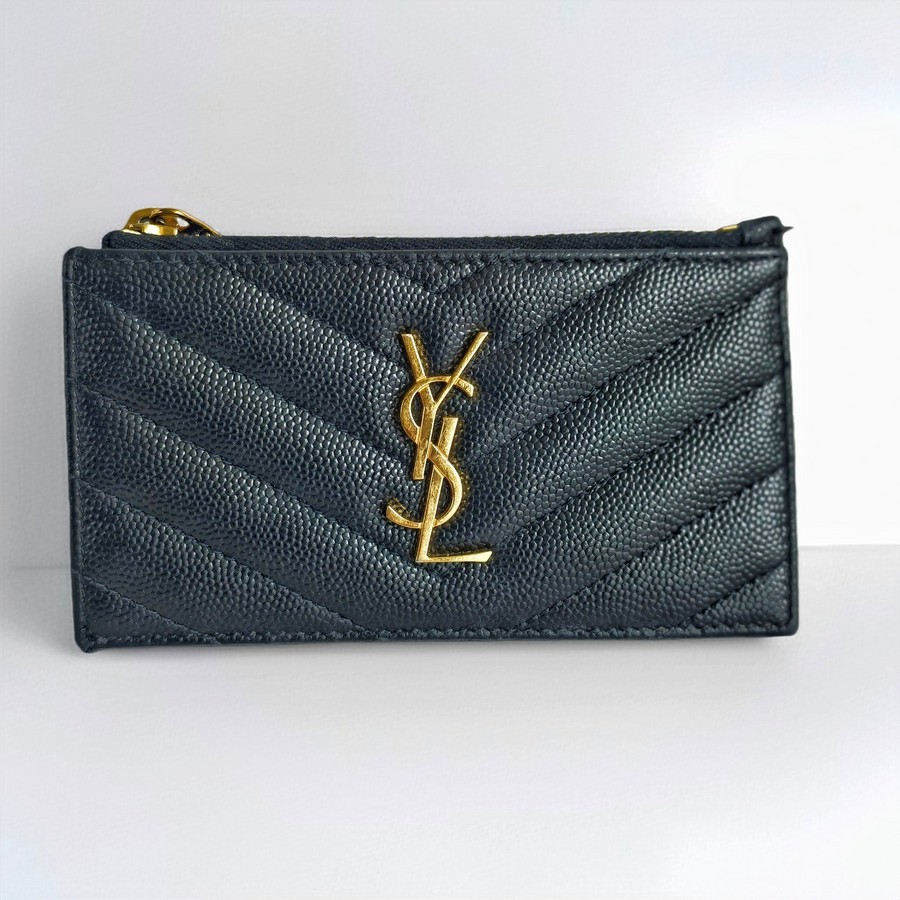 YSL Cassandre Card Case Black Leather with Gold Hardware #RTCS-3