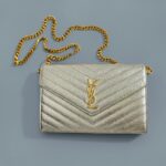 YSL Cassandre Wallet On Chain Gold Leather with Gold Hardware #RTKL-2