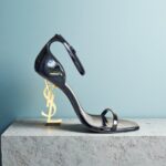 YSL Opyum Sandal Size 38 Black Patent Leather Shoes #RTLR-1