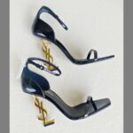 YSL Opyum Sandal Size 38 Black Patent Leather Shoes #RTLR-1 - Image 4