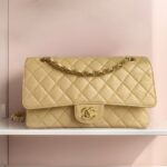 Chanel Classic 11.12 /Medium Double Flap Beige Grained Calfskin with Gold Hardware #RTSL-2