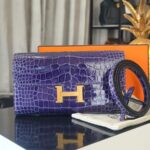Hermes Constance To Go Long Wallet Blue Encre Alligator with Gold Hardware #EEEE-1