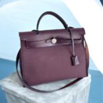 Hermes Herbag Zip 31cm Maroon Canvas with Leather and Palladium Hardware #RTOR-1