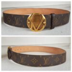 LV Belt Size 80cm Brown Monogram Coated Canvas with Leather And Gold Hardware #RUUS-61 - Image 2