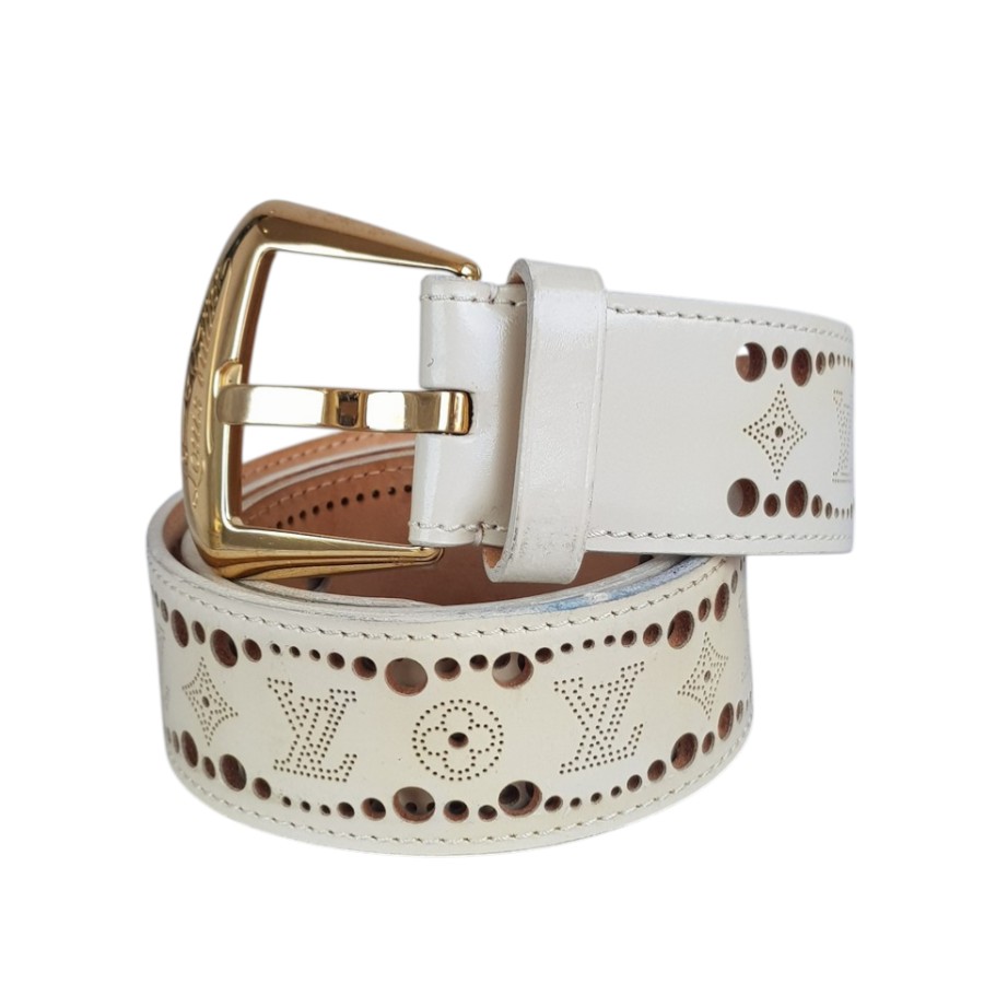 LV Belt Size 85cm Cream Leather with Gold Hardware #RUUS-62