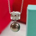 Mikimoto Necklace 18k White Gold with Diamond and Black Tahiti Pearl Jewellery #RTSK-9