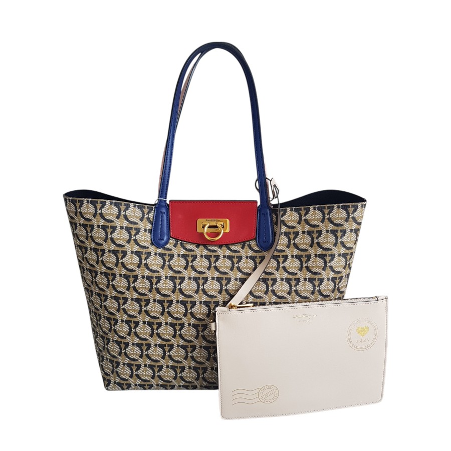 Salvatore Ferragamo Shopper Coated Canvas with Gold Hardware #GLSEL-6