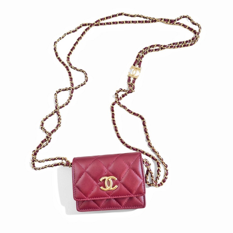 Chanel Mini Wallet on Chain Burgundy Lambskin with Light Gold Hardware #ROUS-1