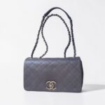 Chanel New Chic Flap Shoulder Bag Grey Calfskin with Antique Silver Hardware #RERC-5