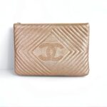 Chanel O'Case Clutch Metallic Gold Leather with Silver Hardware #ROER-9