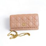 Christian Dior Caro Pouch with Chain Beige Lambskin with Gold Hardware #ROUU-1