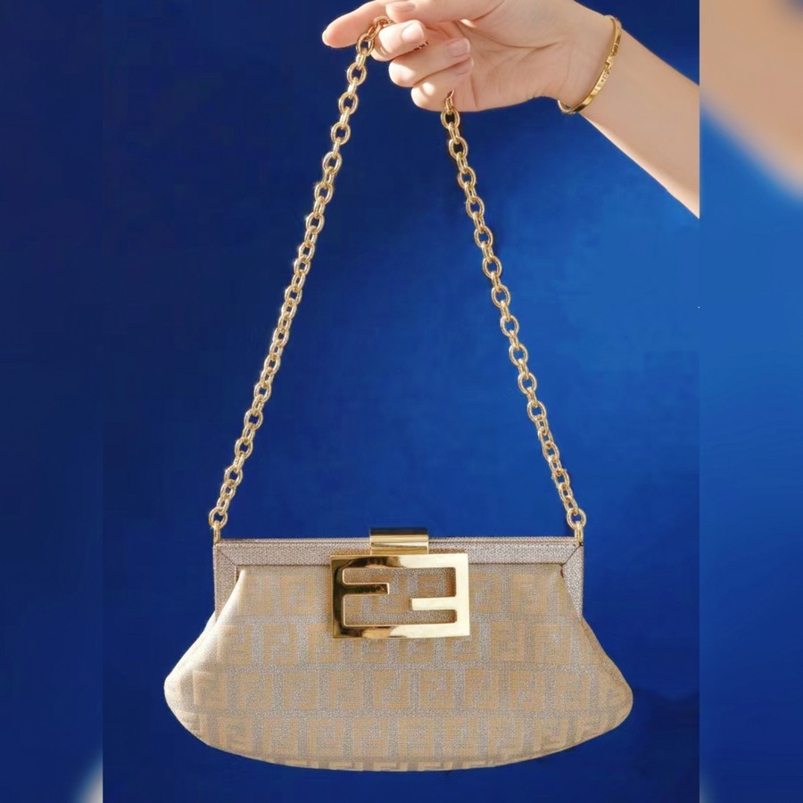 Fendi Mini Bag BrownGold Canvas with Leather and Gold Hardware #ROER-5