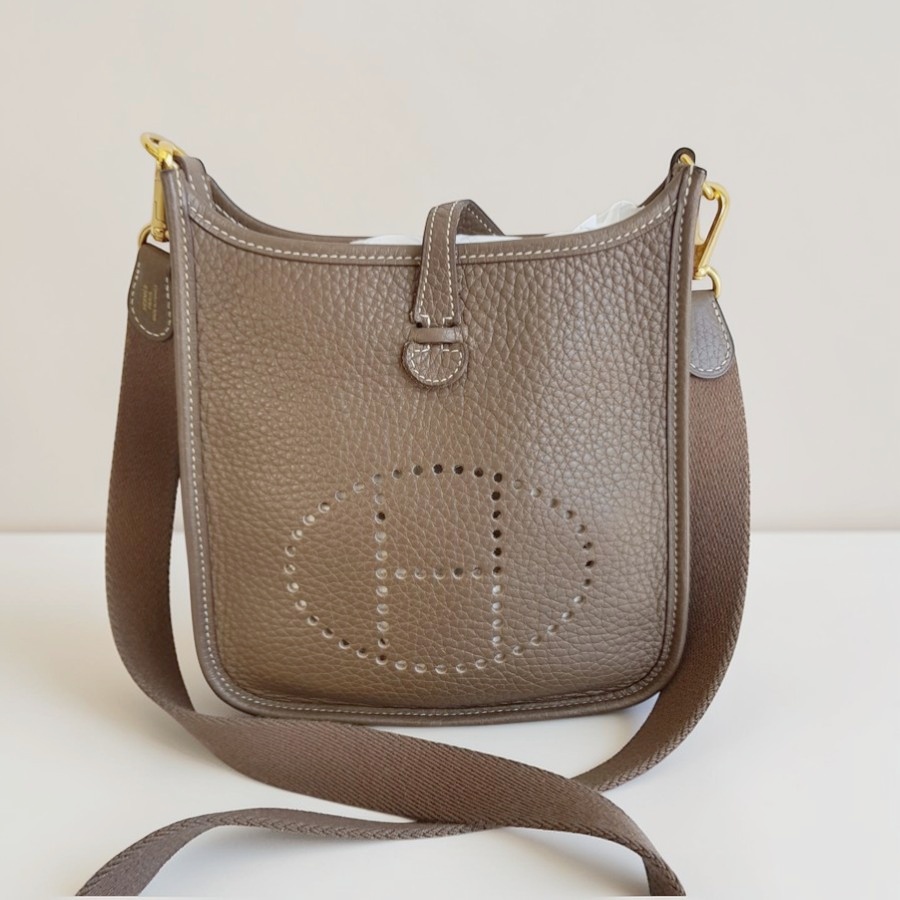 Hermes Evelyne 16cm Etoupe Clemence Leather with Gold Plated Hardware #RTOL-2