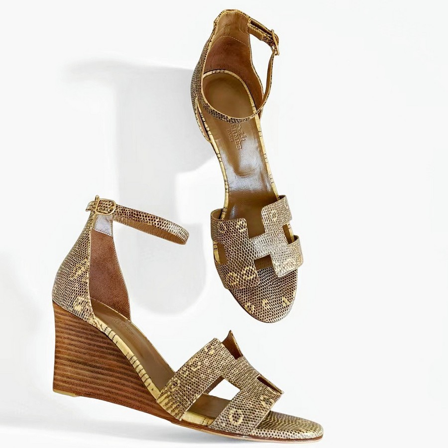 Hermes Legend Sandal Ombre Lizard Size 39 Gold Hardware #ROLS-9