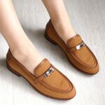 Hermes Mocassins Denstin Size 38 Palladium Hardware #ROUC-2