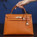 Hermes Sellier Kelly 32cm Brown-Gold Cherve Coromandel (Goatskin ) Leather With Palladium Hardware Bag #ROUY-1