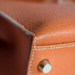 Hermes Sellier Kelly 32cm Brown-Gold Cherve Coromandel (Goatskin ) Leather With Palladium Hardware Bag #ROUY-1 - Image 15