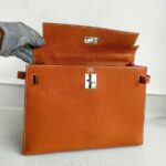 Hermes Sellier Kelly 32cm Brown-Gold Cherve Coromandel (Goatskin ) Leather With Palladium Hardware Bag #ROUY-1 - Image 30