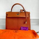 Hermes Sellier Kelly 32cm Brown-Gold Cherve Coromandel (Goatskin ) Leather With Palladium Hardware Bag #ROUY-1 - Image 2