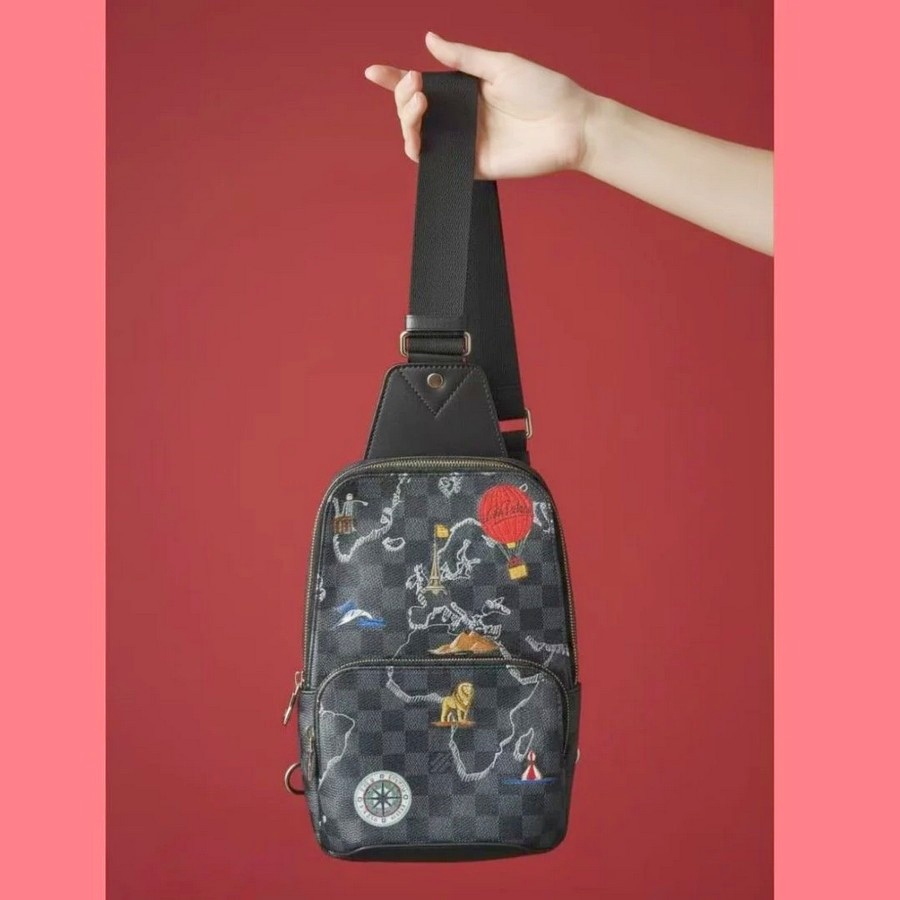 LV Avenue World Map Bumbag BlackGrey Damier Graphite Coated CanvasLeather and Silver Hardware #RTET-1