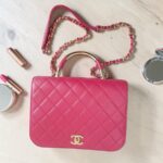 Chanel 2way Bag Pinkish Red Lambskin with Light Gold Hardware #ROLL-1