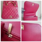 Chanel 2way Bag Pinkish Red Lambskin with Light Gold Hardware #ROLL-1 - Image 19