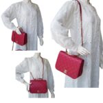 Chanel 2way Bag Pinkish Red Lambskin with Light Gold Hardware #ROLL-1 - Image 28