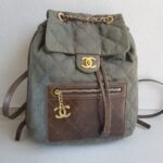 Chanel Backpack Olive Green Canvas with Leather and Gold Hardware #RERC-6 - Image 3