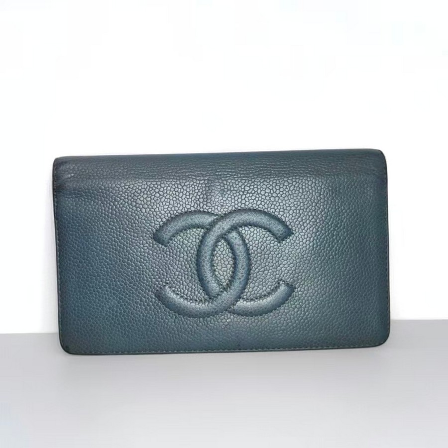Chanel Bi-fold Blue Grained Calfskin with Ruthenium Hardware #ROYY-2