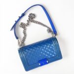 Chanel Boy Medium 25cm Blue Patent Leather with Silver Hardware #RTSK-2