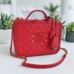 Chanel CC Filigree Vanity Bag Red Grained Calfskin with Gold Hardware #RTSK-1