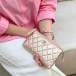 Chanel Pouch Metallic Pink Lambskin with Silver Hardware #ROSL-2