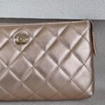 Chanel Pouch Metallic Pink Lambskin with Silver Hardware #ROSL-2 - Image 5