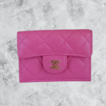 Chanel Tri-fold Wallet Pink Grained Calfskin with Gold Hardware #ROYU-2