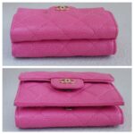 Chanel Tri-fold Wallet Pink Grained Calfskin with Gold Hardware #ROYU-2 - Image 6