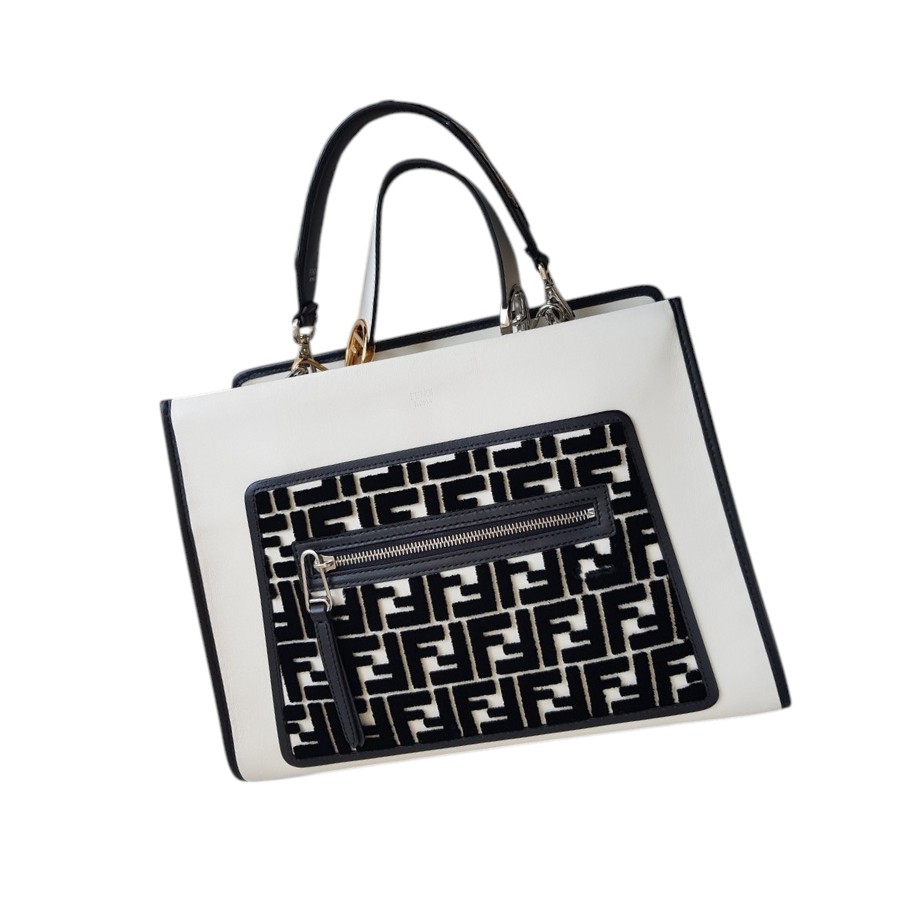 Fendi Runaway Tote White Calf Leather with Velvet and Silver Hardware #RTOS-2