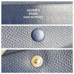 Hermes Bi-fold Wallet Dark Blue Epsom Leather with Palladium Plated Hardware Bag #ROCY-2 - Image 9