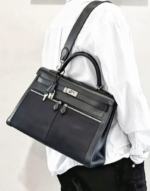 Hermes Kelly Lakis 40CM Black Box Leather With Canvas and Palladium Hardware Bag #ROKT-3 - Image 40