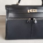 Hermes Kelly Lakis 40CM Black Box Leather With Canvas and Palladium Hardware Bag #ROKT-3 - Image 3