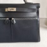 Hermes Kelly Lakis 40CM Black Box Leather With Canvas and Palladium Hardware Bag #ROKT-3 - Image 4