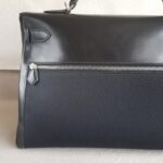 Hermes Kelly Lakis 40CM Black Box Leather With Canvas and Palladium Hardware Bag #ROKT-3 - Image 5