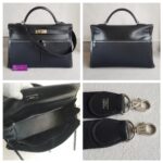 Hermes Kelly Lakis 40CM Black Box Leather With Canvas and Palladium Hardware Bag #ROKT-3 - Image 2