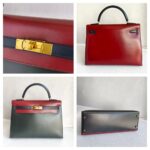 Hermes Kelly Sellier 32CM Vert Fonce/blue Indigo/rough H Box Leather With Gold Hardware Bag #ROKT-1 - Image 2